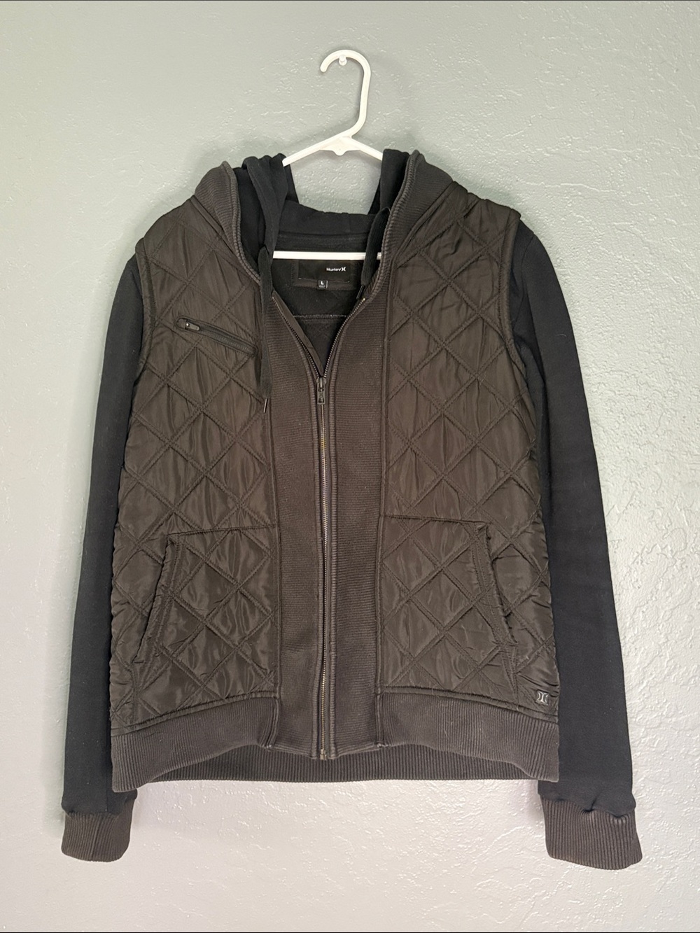 Hurley Black Quilted Hooded Jacket